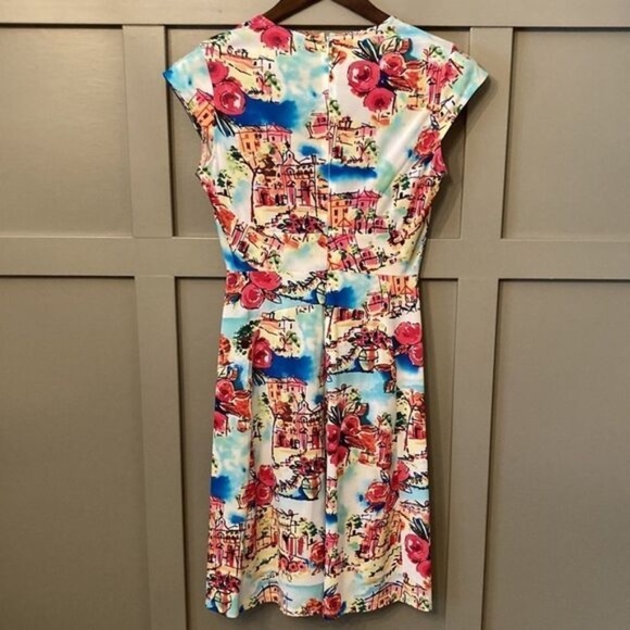 Antonio Melani Cap Sleeve Travel Floral Vacation Printed Sheath Dress Size Small - Picture 7 of 10